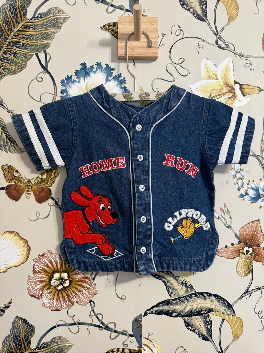 Vintage Clifford The Big Red Dog Shirt Home Run' Boys Denim Baseball Shirt  NWOT